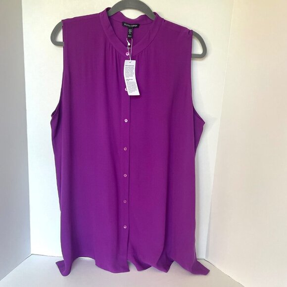 Eileen Fisher Silk Georgette Blouse Plus Purple Sleeveless Lightweight - Picture 2 of 6